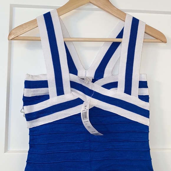 Brand New Blue & White elastic bondage mini dress - Picture 2 of 5